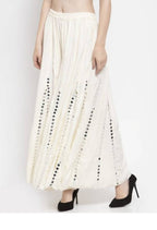 Mominos Fashion Moeza Reyon Cotton White Color Mirror Work Palazzo