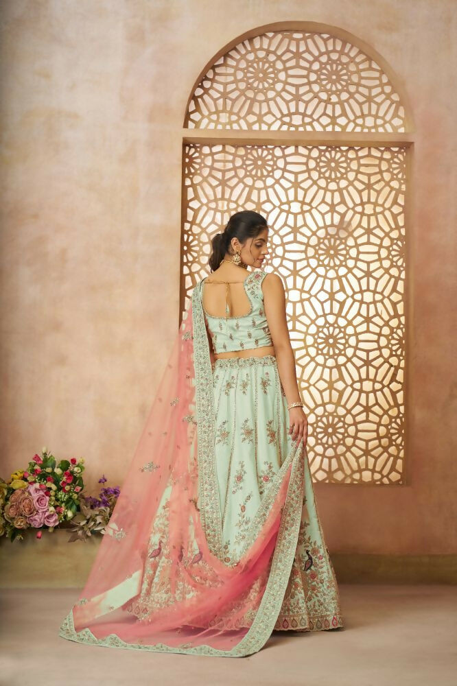 Kesar Fab Green Zari Silk Hand_Woven Lehenga