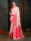Shree Shyam Fashion Devistuti Red White Linen Cotton Saree