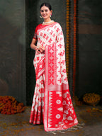 Shree Shyam Fashion Devistuti Red White Linen Cotton Saree