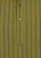 Fabmade Olive Stripe Linen Kurta