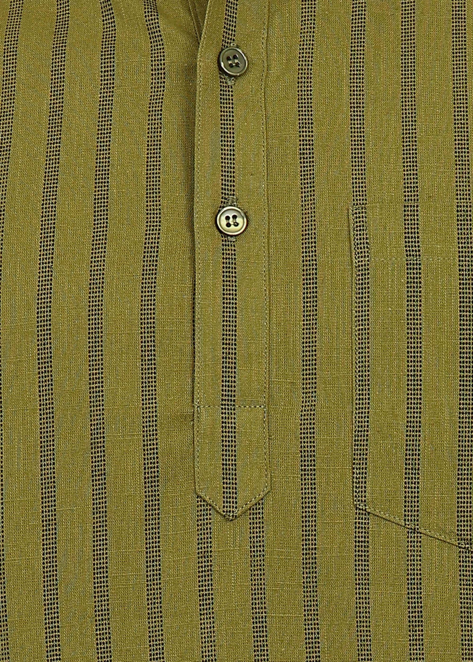 Fabmade Olive Stripe Linen Kurta