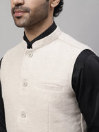 Even Apparels Men's Cream Pure Wool Nehru Jacket