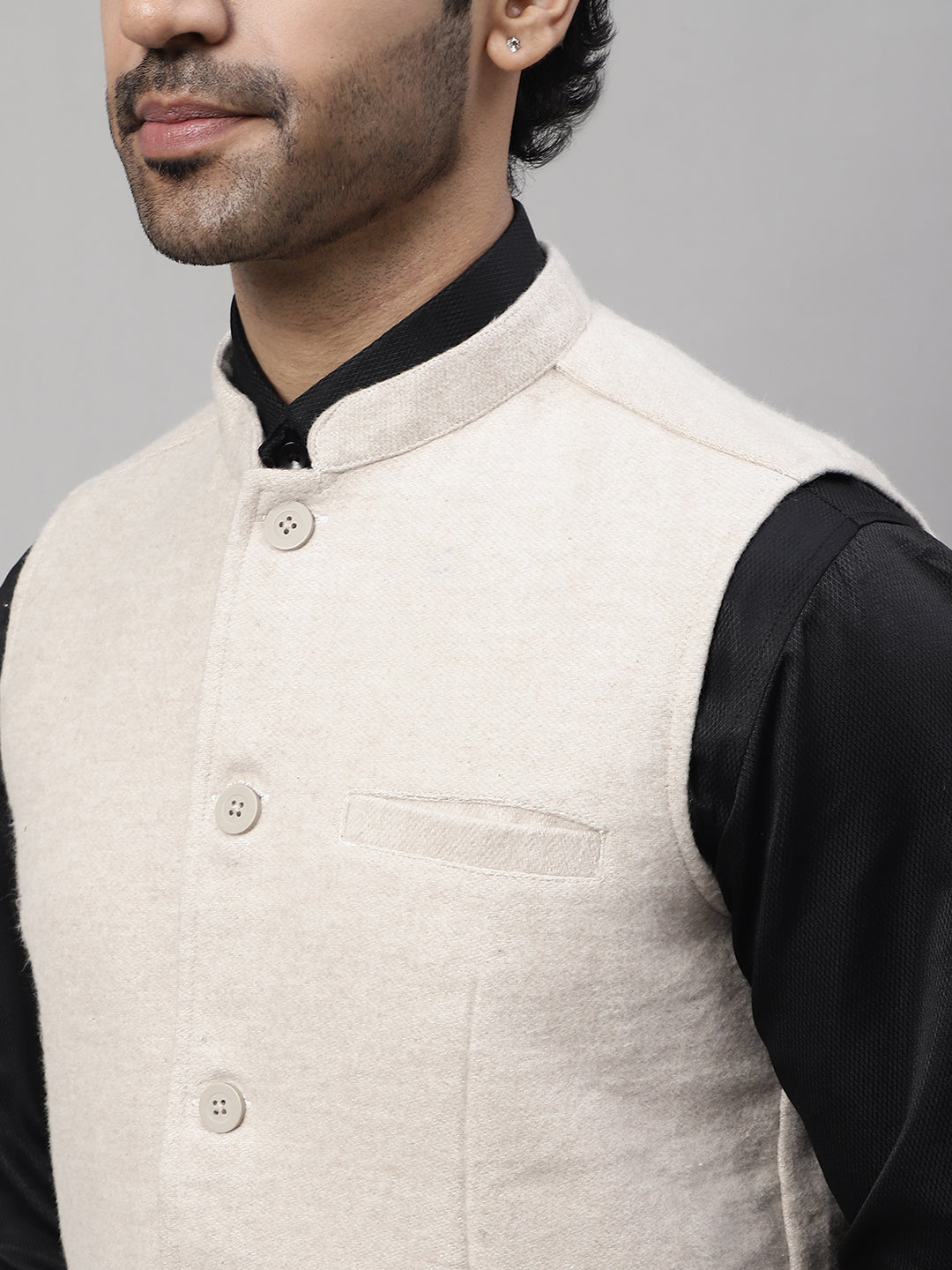 Even Apparels Men's Cream Pure Wool Nehru Jacket