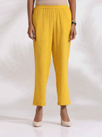 trueBrowns Yellow Cotton Slub Embroidered Straight Kurta Set - Distacart