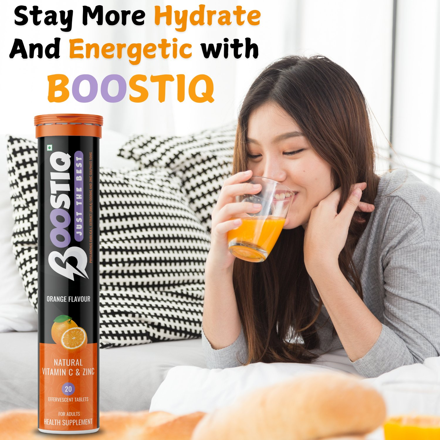 BOOSTIQ Vitamin C & Zinc Effervescent Tablets - Orange Flavour