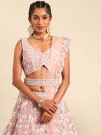 House of Panchhi Pink Net Multi Sequins with heavy Zarkan embroidery Lehenga choli & Dupatta