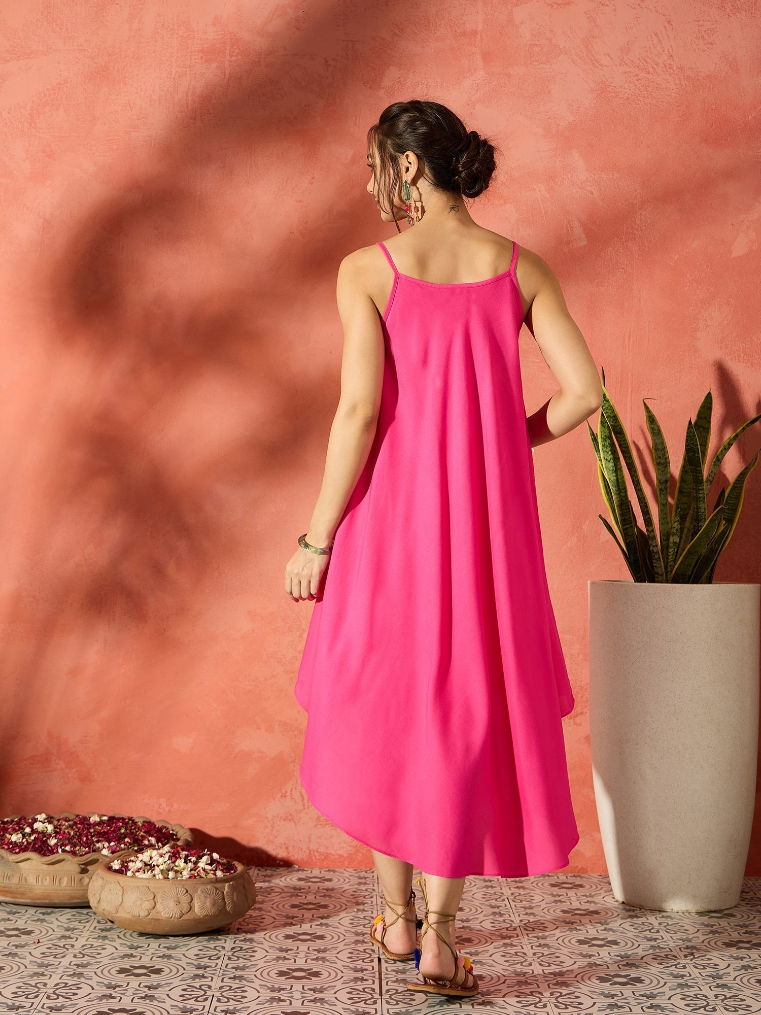 InWeave Black Floral Fuchsia Asymmetrical Dress - Distacart
