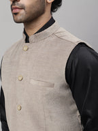 Even Apparels Men's Beige Nehru Jacket With Welt Pockets