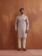 trueBrowns Men's Beige Sequin Chanderi Kurta