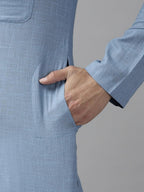 Fabmade Men Blue Cotton Linen Kurta
