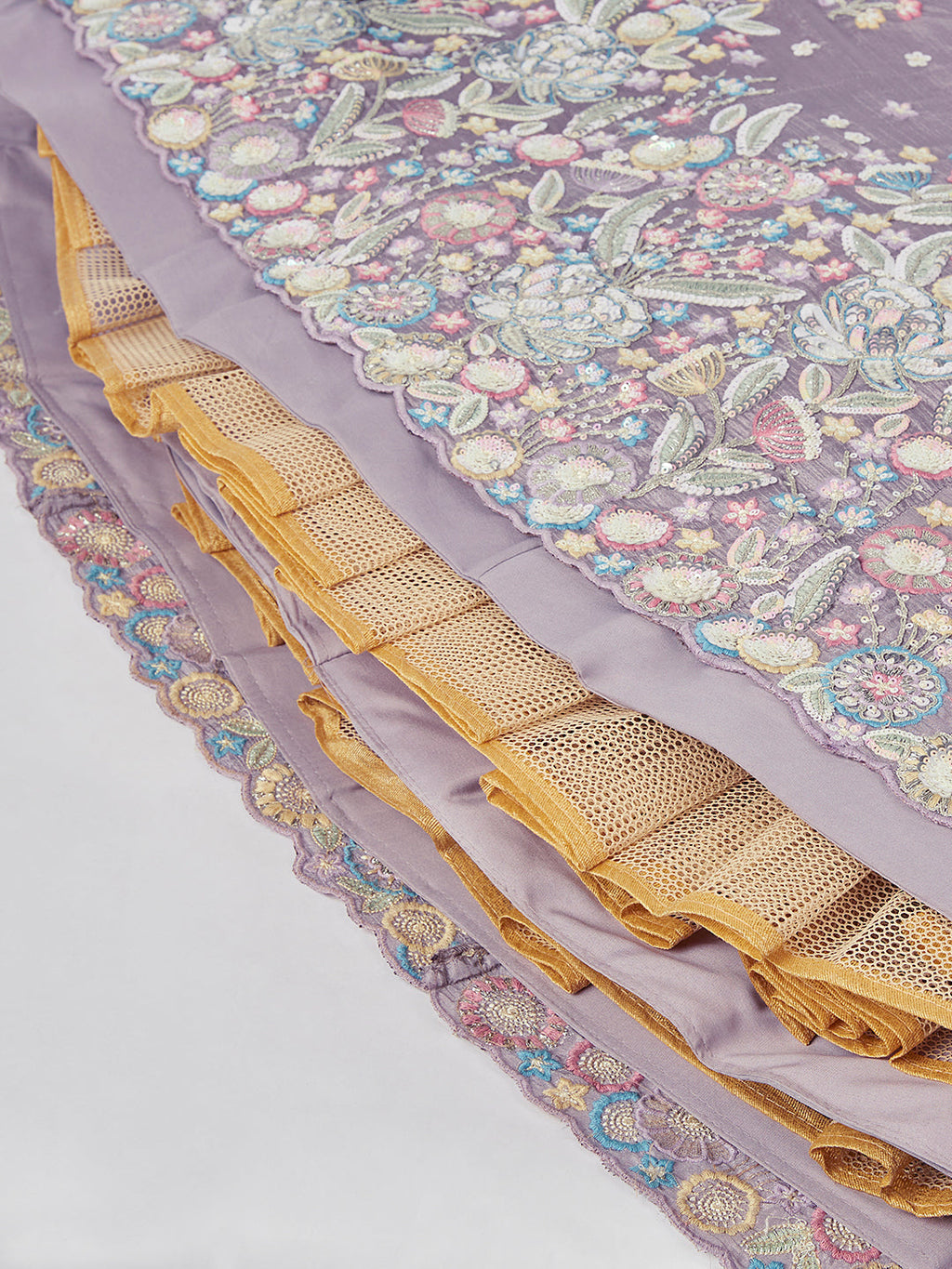 House of Panchhi Mauve Chiffon Sequins And Thread Embroidery Lehenga Choli & Dupatta