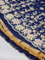House of Panchhi Navy Blue Pure Georgette Sequins And Thread Embroidery Lehenga Choli & Dupatta