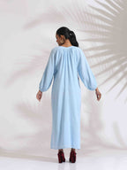 trueBrowns Blue Cotton Embroidered Dress - Distacart