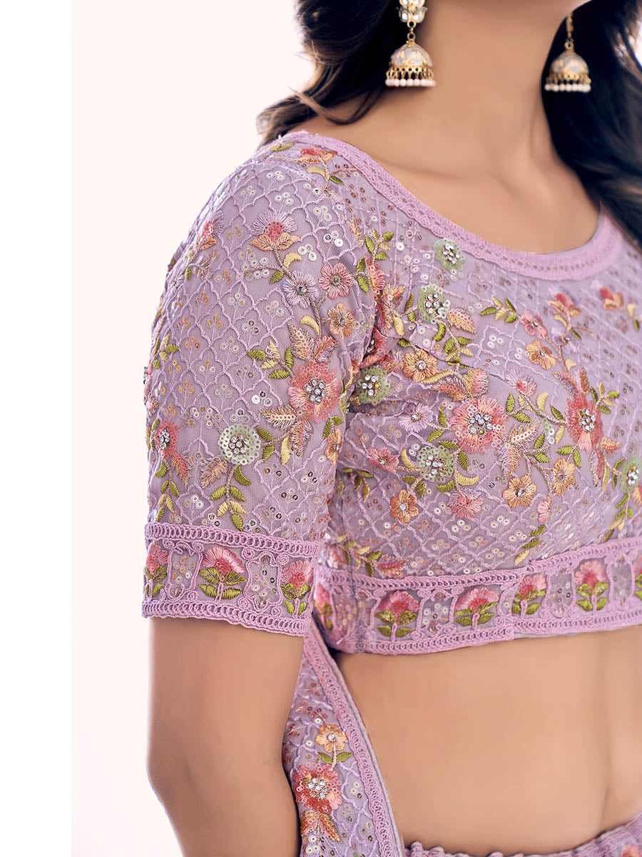 Myra Lilac Soft Net Embroidered Designer Lehenga Choli