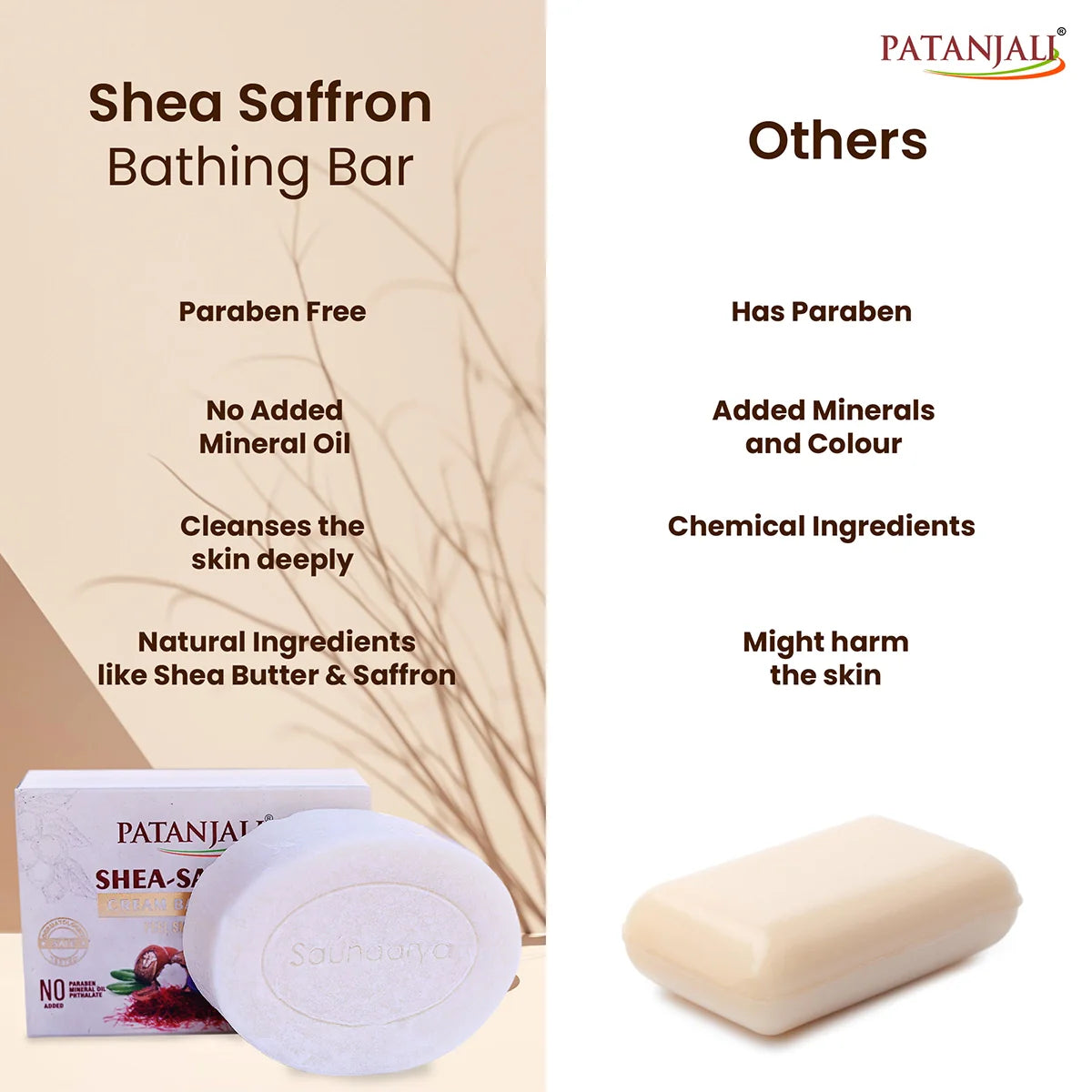 Patanjali Shea- Saffron Cream Bathing Bar 125g (B3 G1) - Distacart