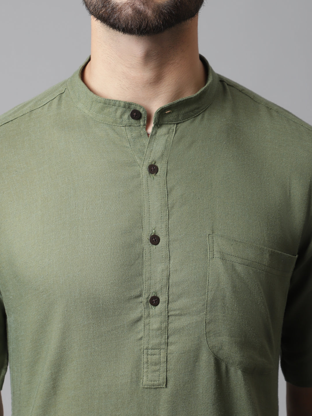 Even Apparels Green Pure Cotton Kurta With Band Collar - Distacart