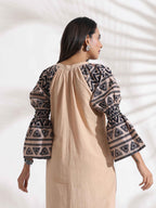 trueBrowns Beige Cotton Print Long Dress - Distacart