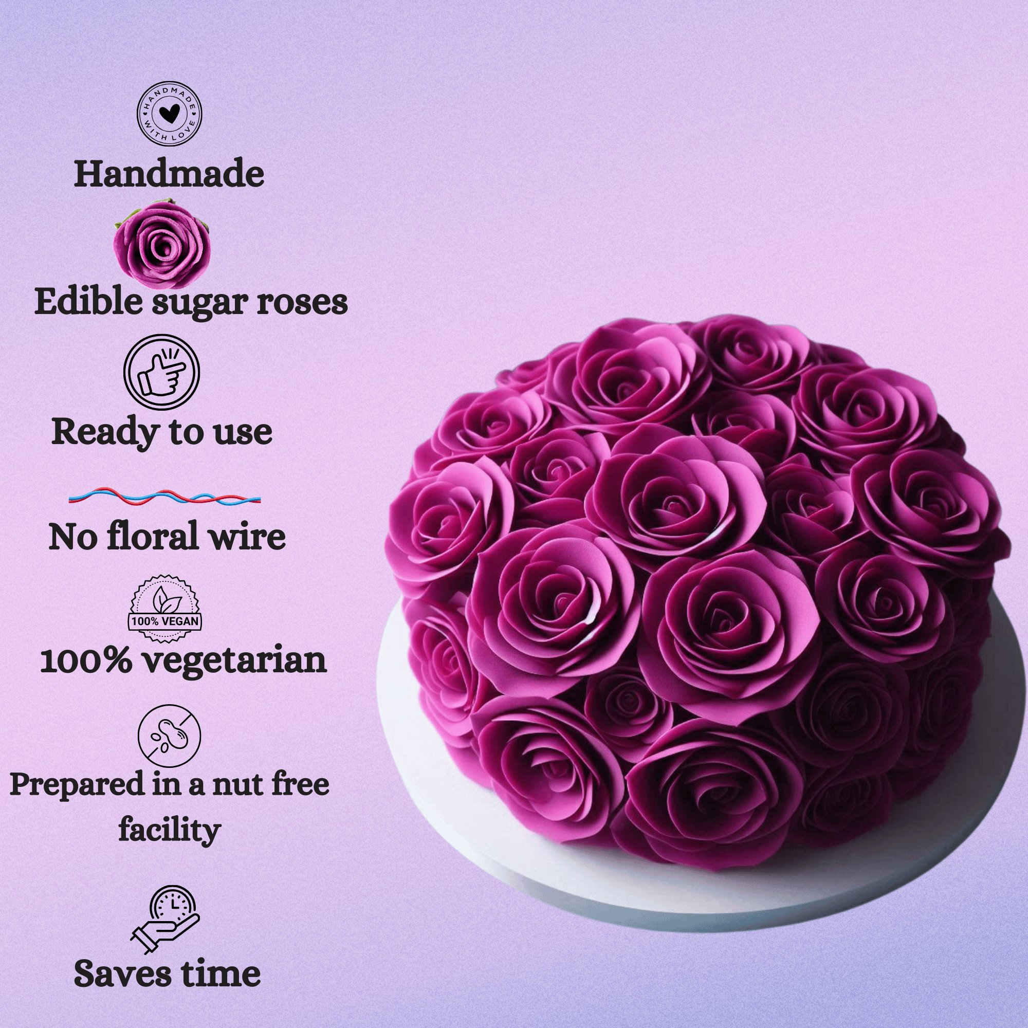 sugar roses for cake cupcake decoration fuchsia pink 120 gms