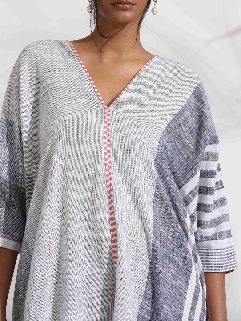 trueBrowns Off-White Cotton Multi Stripe Flared Kurta Set - Distacart