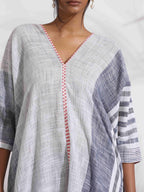 trueBrowns Off-White Cotton Multi Stripe Flared Kurta Set - Distacart