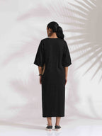 trueBrowns Black Cotton Embroidered Dress - Distacart