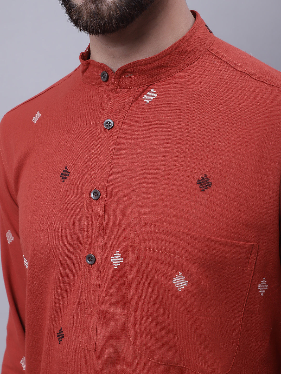 Even Apparels Rust Pure Cotton Kurta With Band Collar - Distacart
