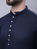 Even Apparels Blue Pure Cotton Kurta With Band Collar - Distacart