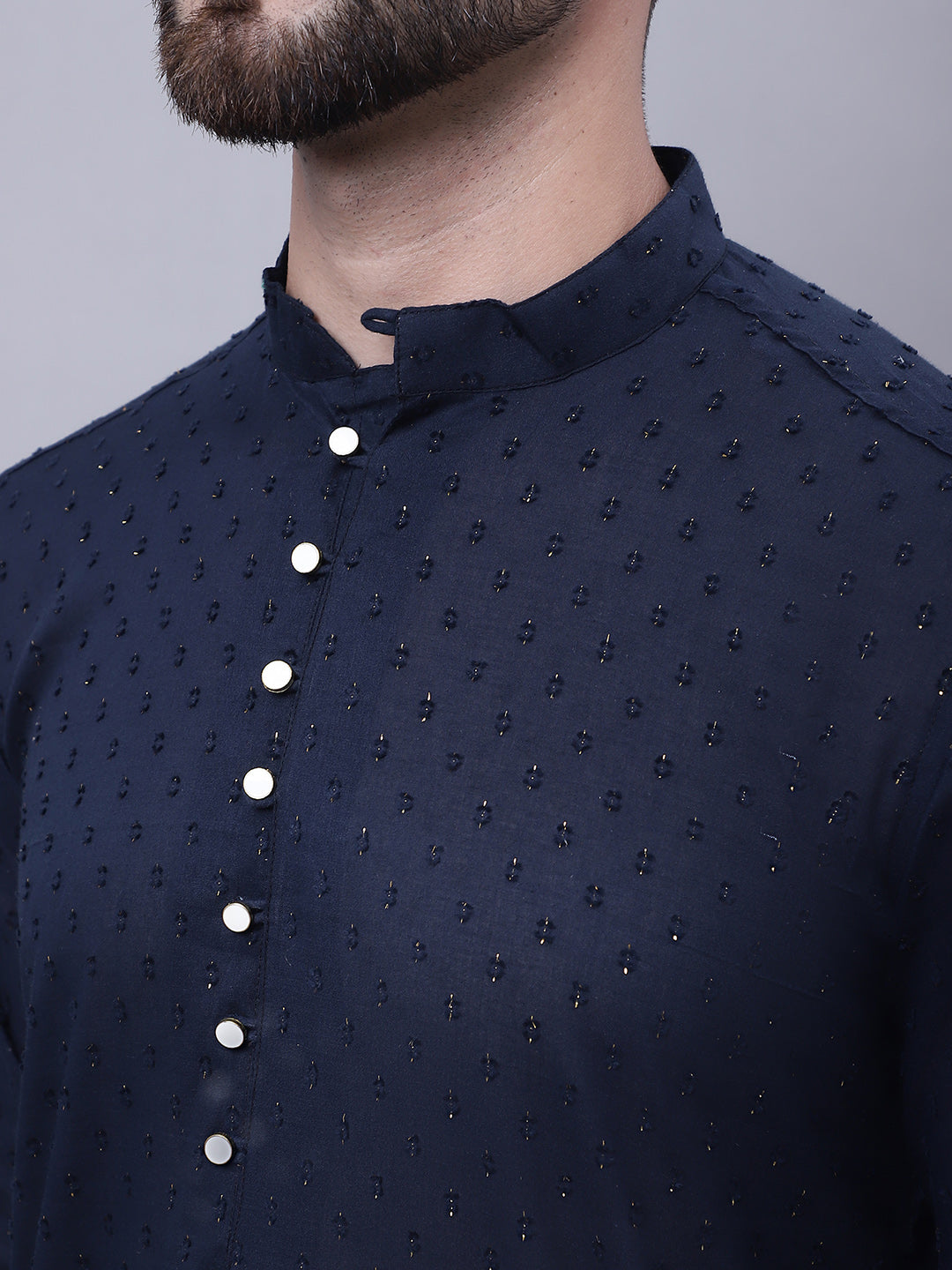 Even Apparels Blue Pure Cotton Kurta With Band Collar - Distacart