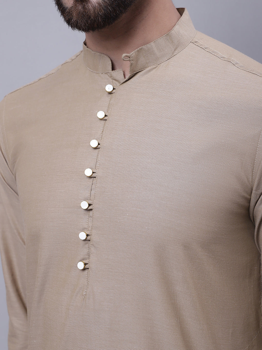 Even Apparels Beige Pure Cotton Kurta With Band Collar - Distacart