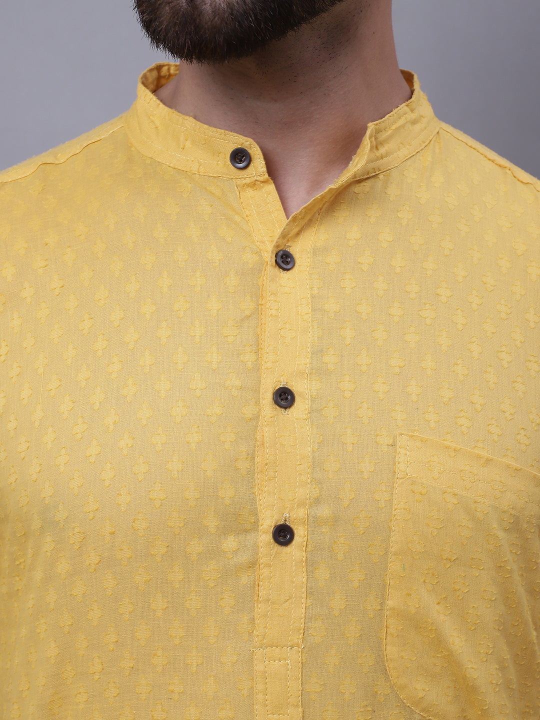 Even Apparels Yellow Pure Cotton Short Sleeves Kurta With Band Collar - Distacart
