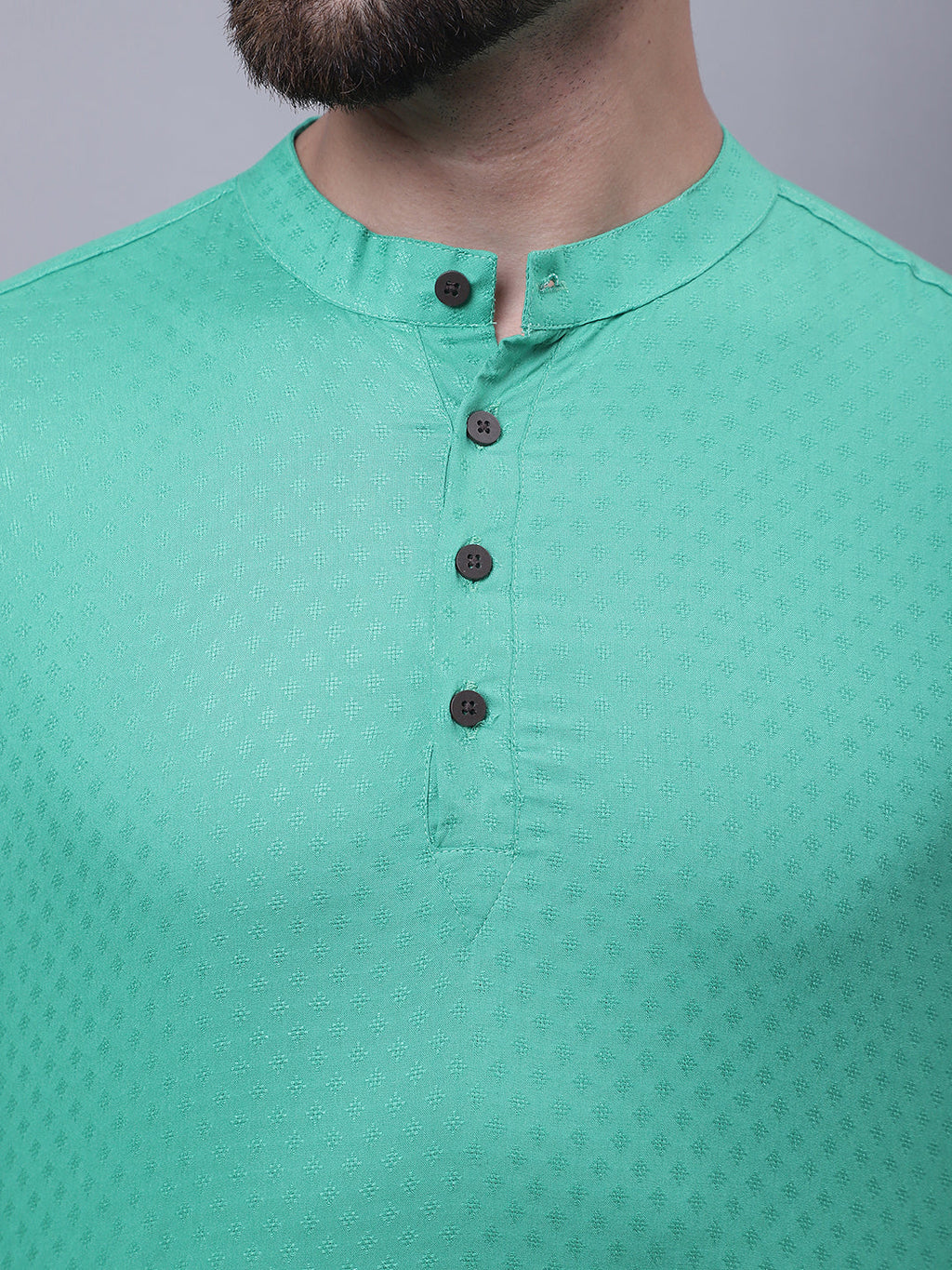 Even Apparels Green Pure Cotton Short Kurta With Band Collar - Distacart