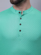 Even Apparels Green Pure Cotton Short Kurta With Band Collar - Distacart