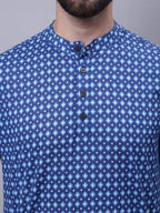 Even Apparels Blue Pure Cotton Short Kurta With Band Collar - Distacart