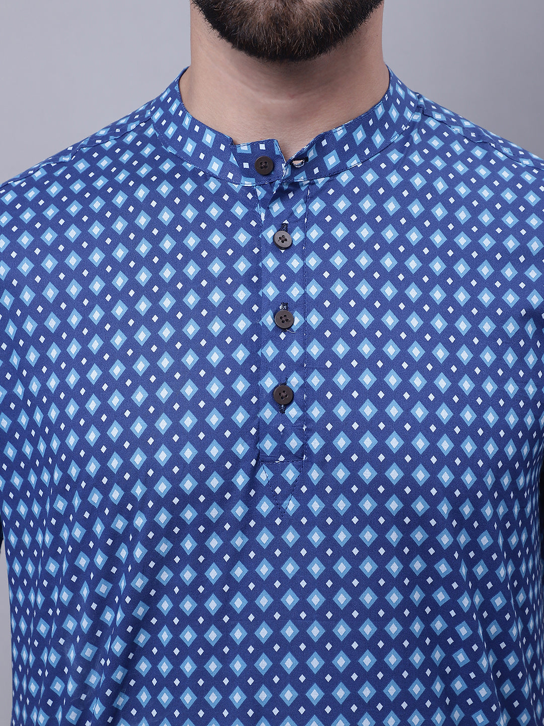 Even Apparels Blue Pure Cotton Short Kurta With Band Collar - Distacart