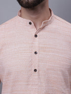 Even Apparels Peach Pure Cotton Short Sleeves Kurta With Band Collar - Distacart