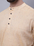 Even Apparels Beige Pure Cotton Short Kurta With Band Collar - Distacart