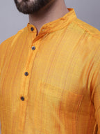 Even Apparels Yellow Pure Cotton Short Sleeves Kurta With Band Collar - Distacart