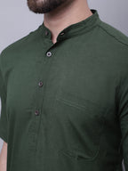 Even Apparels Green Pure Cotton Short Sleeves Kurta With Band Collar - Distacart