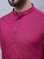 Even Apparels Wine Pure Cotton Kurta With Band Collar - Distacart