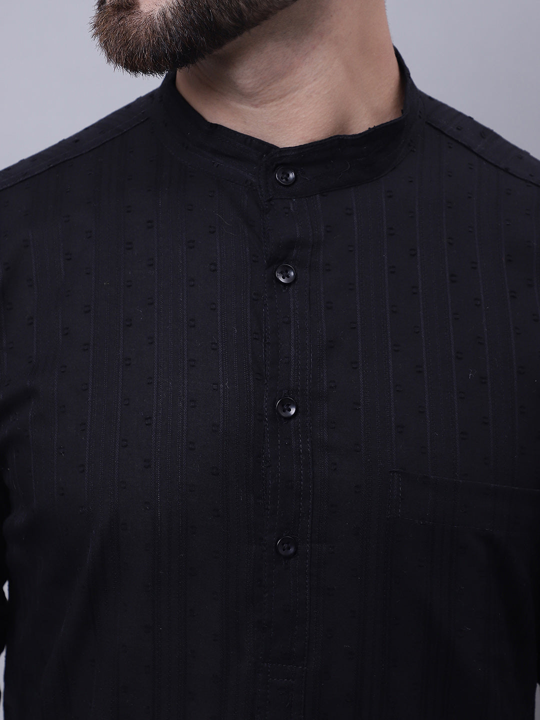 Even Apparels Black Pure Cotton Kurta With Band Collar - Distacart