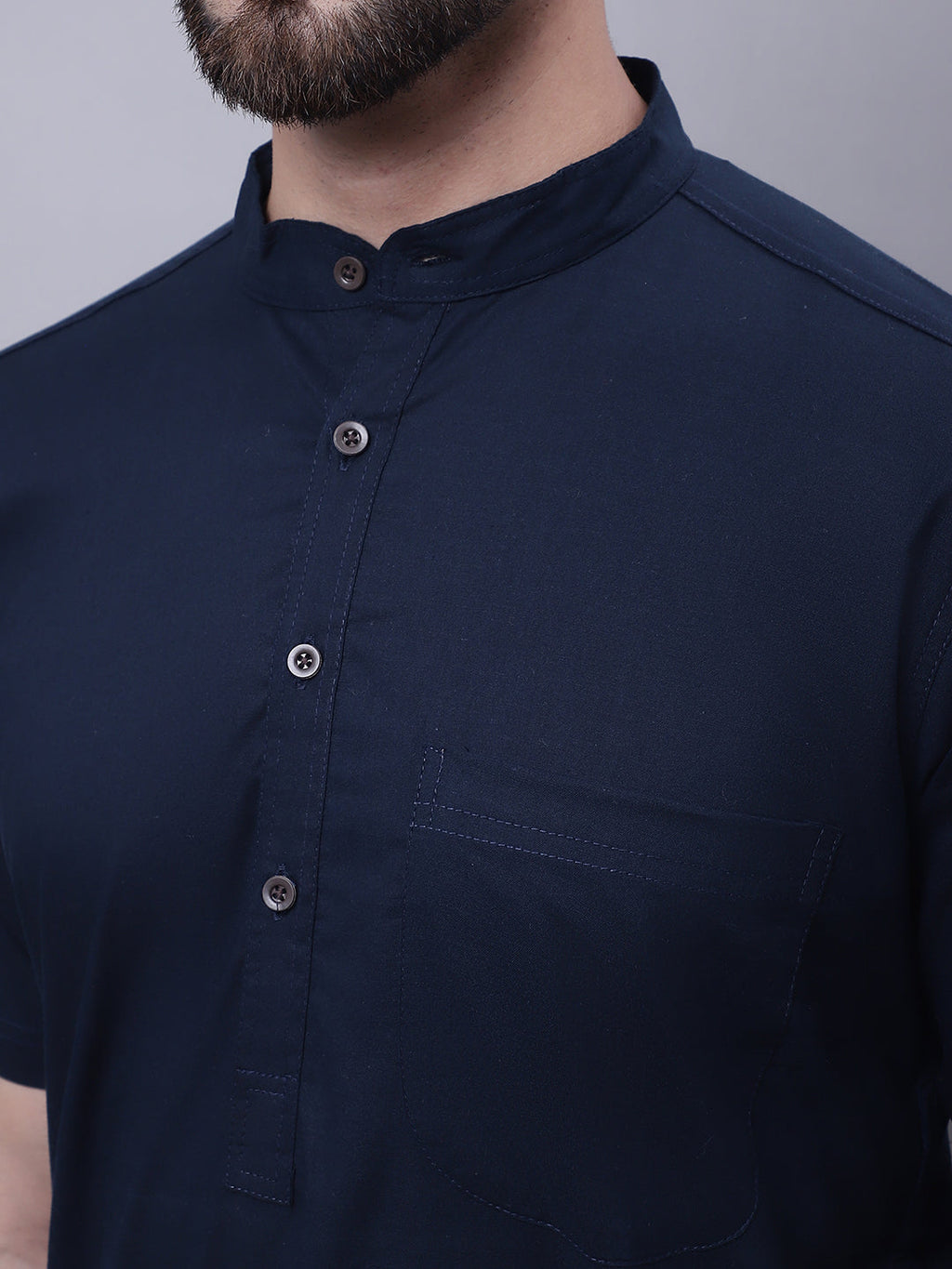 Even Apparels Blue Pure Cotton Short Sleeves Kurta With Band Collar - Distacart