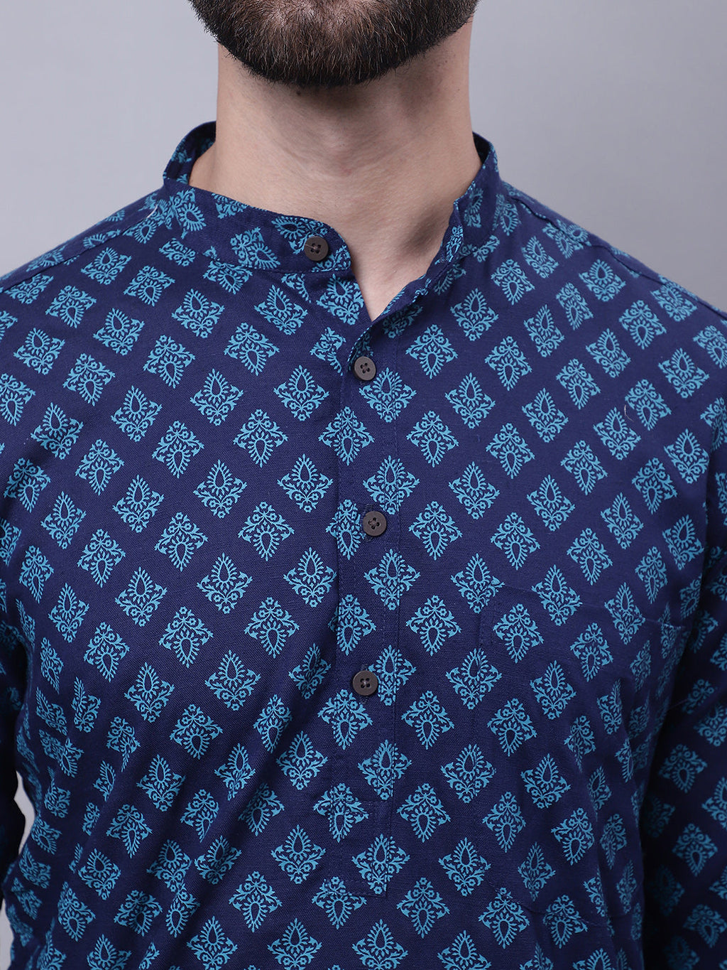 Even Apparels Blue Pure Cotton Kurta With Band Collar - Distacart
