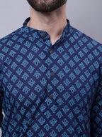 Even Apparels Blue Pure Cotton Kurta With Band Collar - Distacart