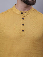 Even Apparels Yellow Pure Cotton Short Sleeves Kurta With Band Collar - Distacart