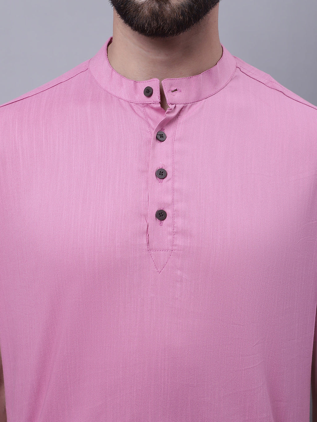 Even Apparels Pink Pure Cotton Short Kurta With Band Collar - Distacart