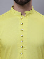 Even Apparels Yellow Pure Cotton Short Sleeves Kurta With Band Collar - Distacart