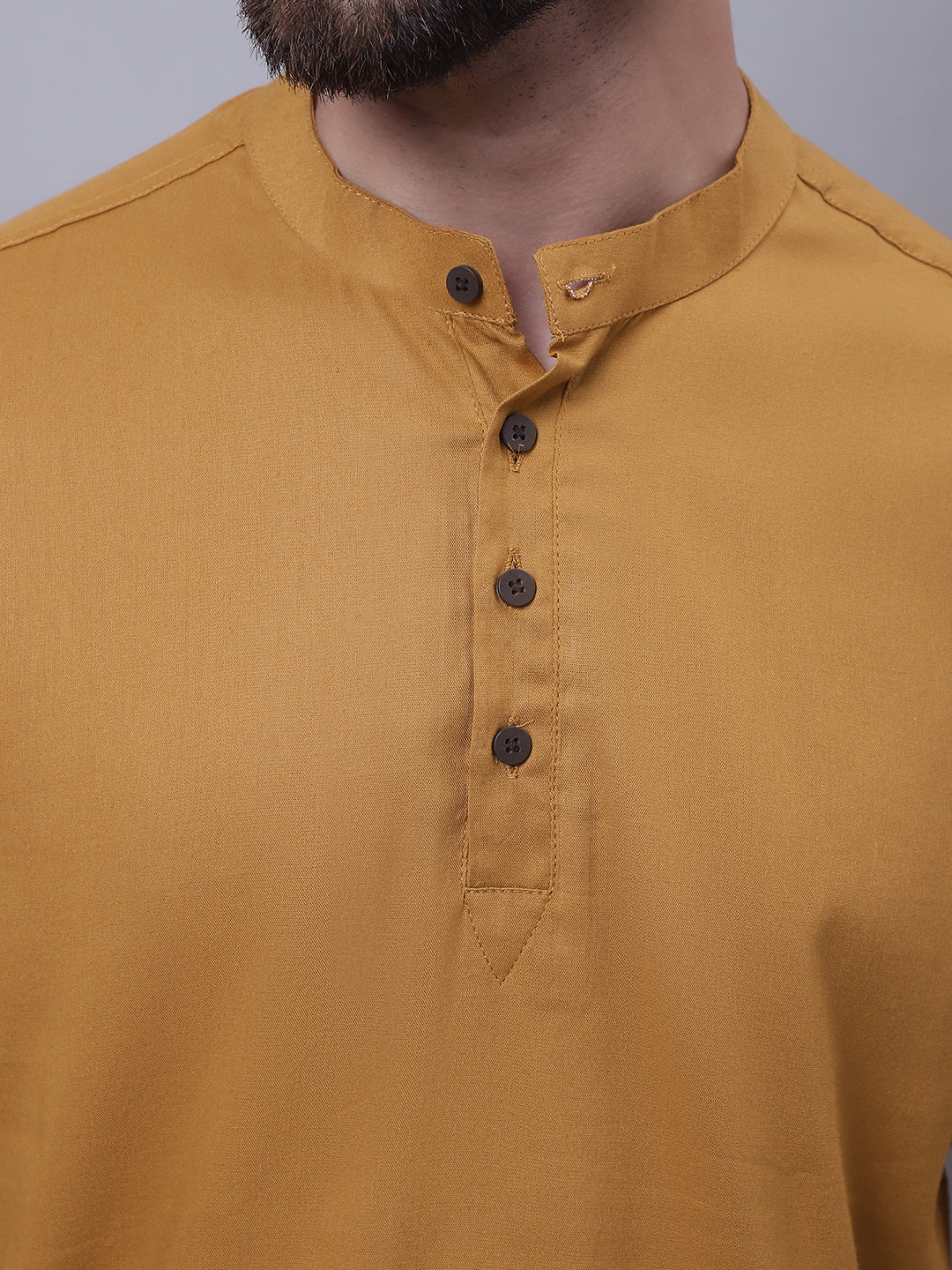 Even Apparels Brown Pure Cotton Short Kurta With Band Collar - Distacart