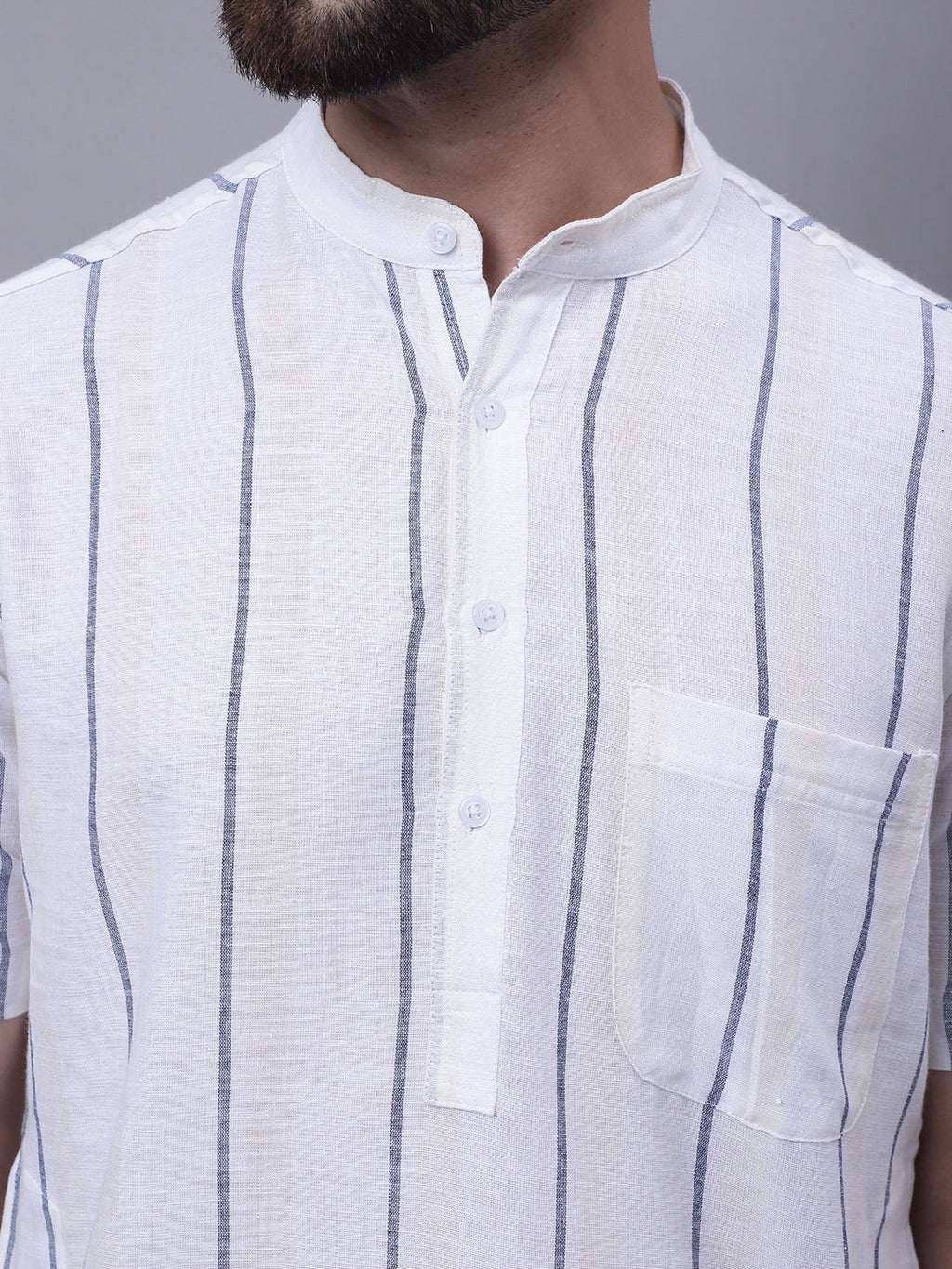 Even Apparels Cream Pure Cotton Short Sleeves Kurta With Band Collar - Distacart