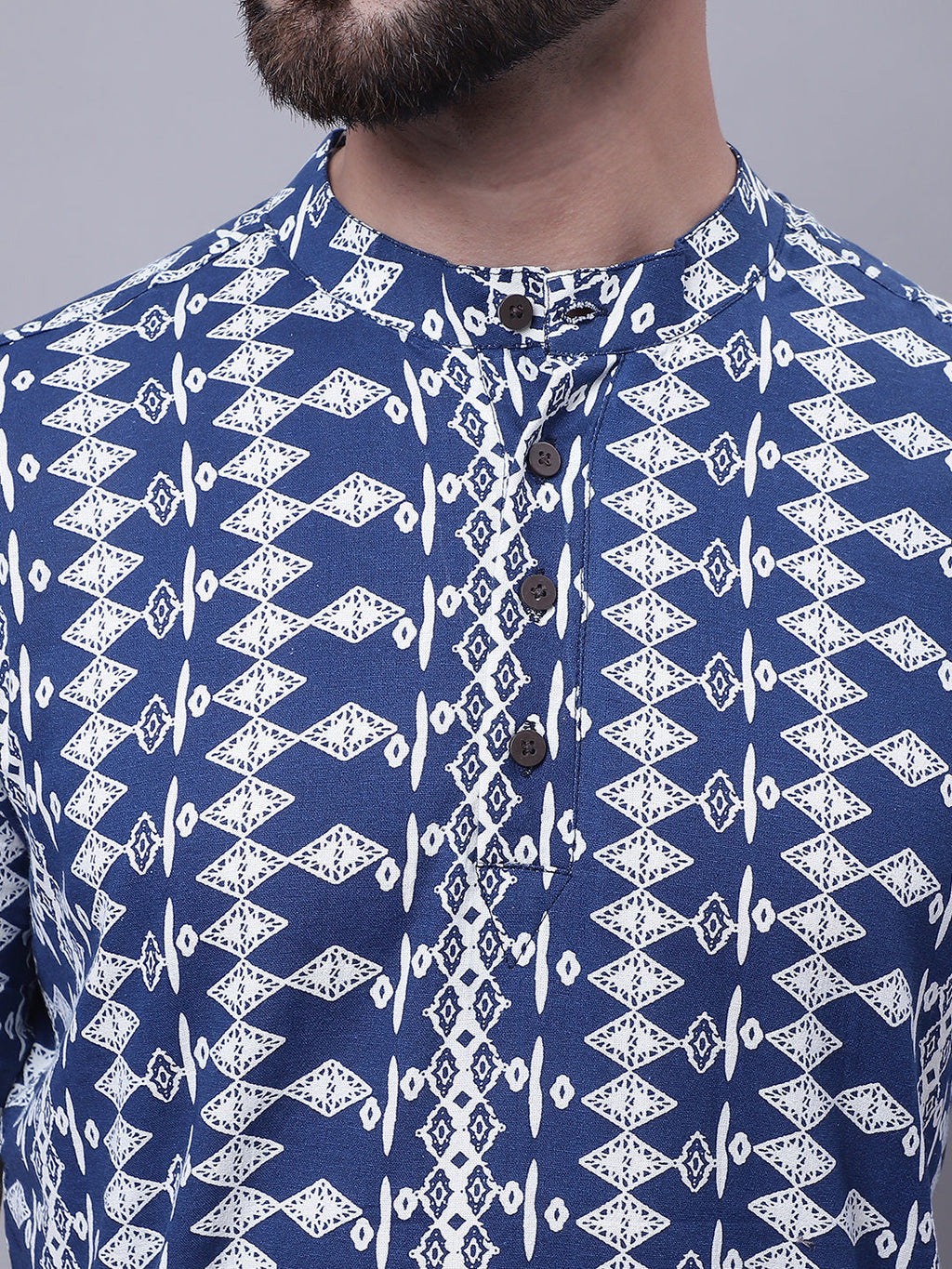 Even Apparels Blue Pure Cotton Short Kurta With Band Collar - Distacart